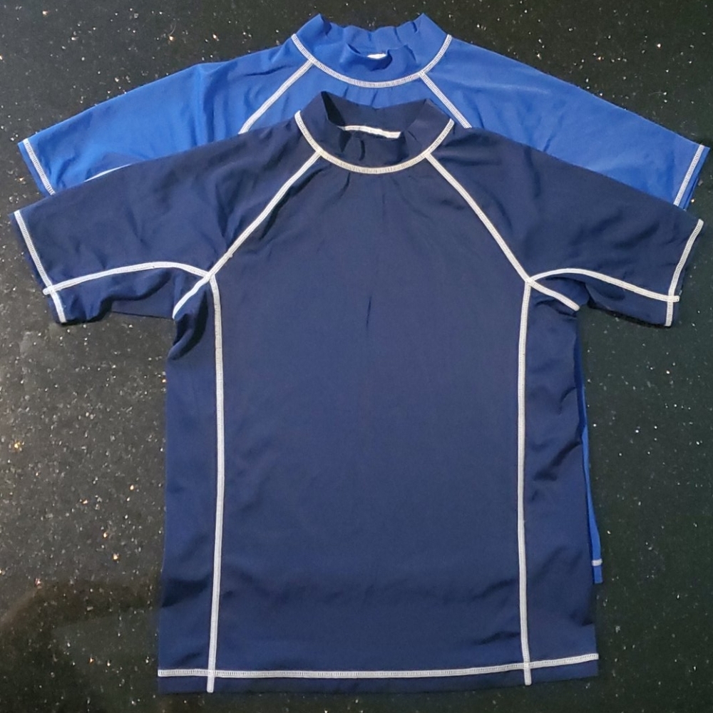 2 LANDS' END Boys Husky L Short Sleeve Rash Guard